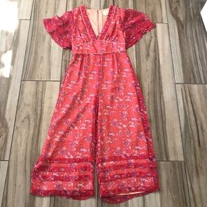 Anthropologie Red Floral Jumpsuit